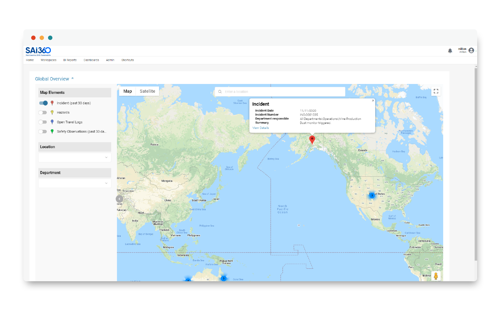 Shows Global Incident Reporting for EHS/HSE