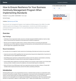 Gartner Business Resilience and Continuity Report