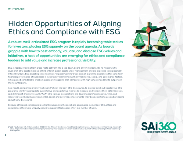 Aligning Ethics and Compliance with ESG