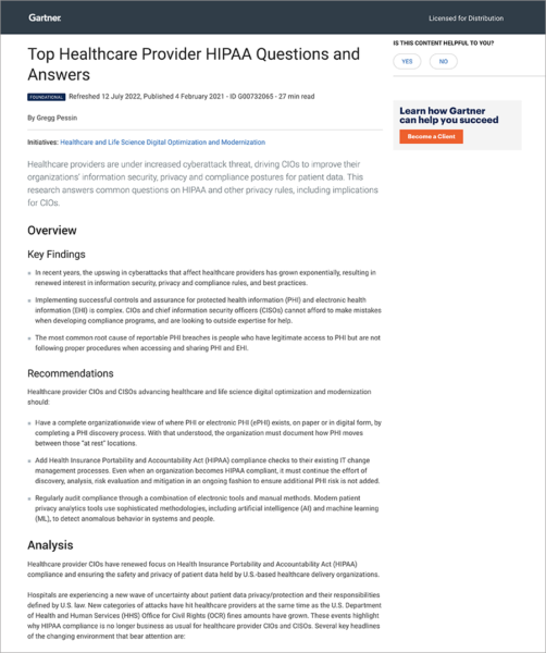 Gartner HIPAA Report