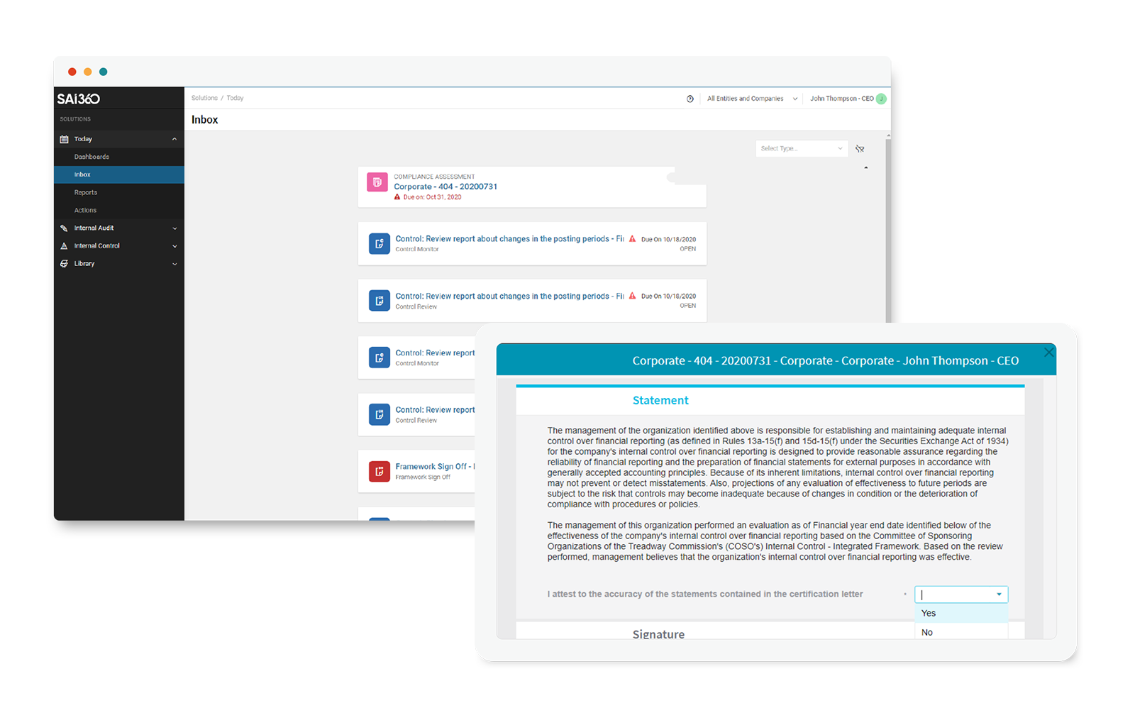 internal control manager dashboard