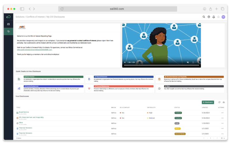 G-COI-My-Disclosures SAI360 for Healthcare Compliance Dashboard