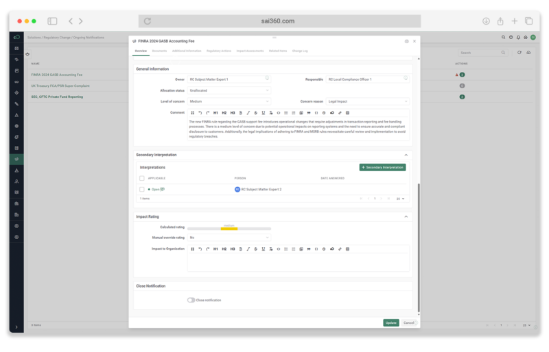 SAI360 Regulatory Change Action Plan