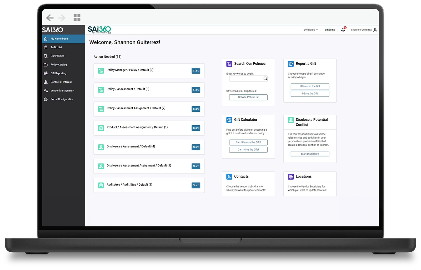 Compliance dashboard