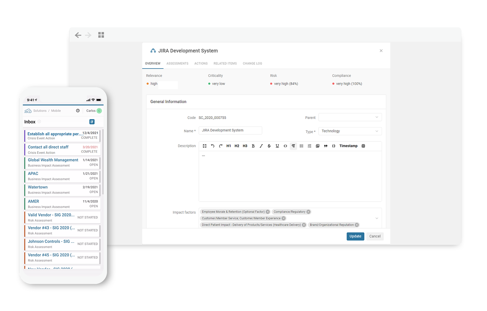 Business Continuity dashboard
