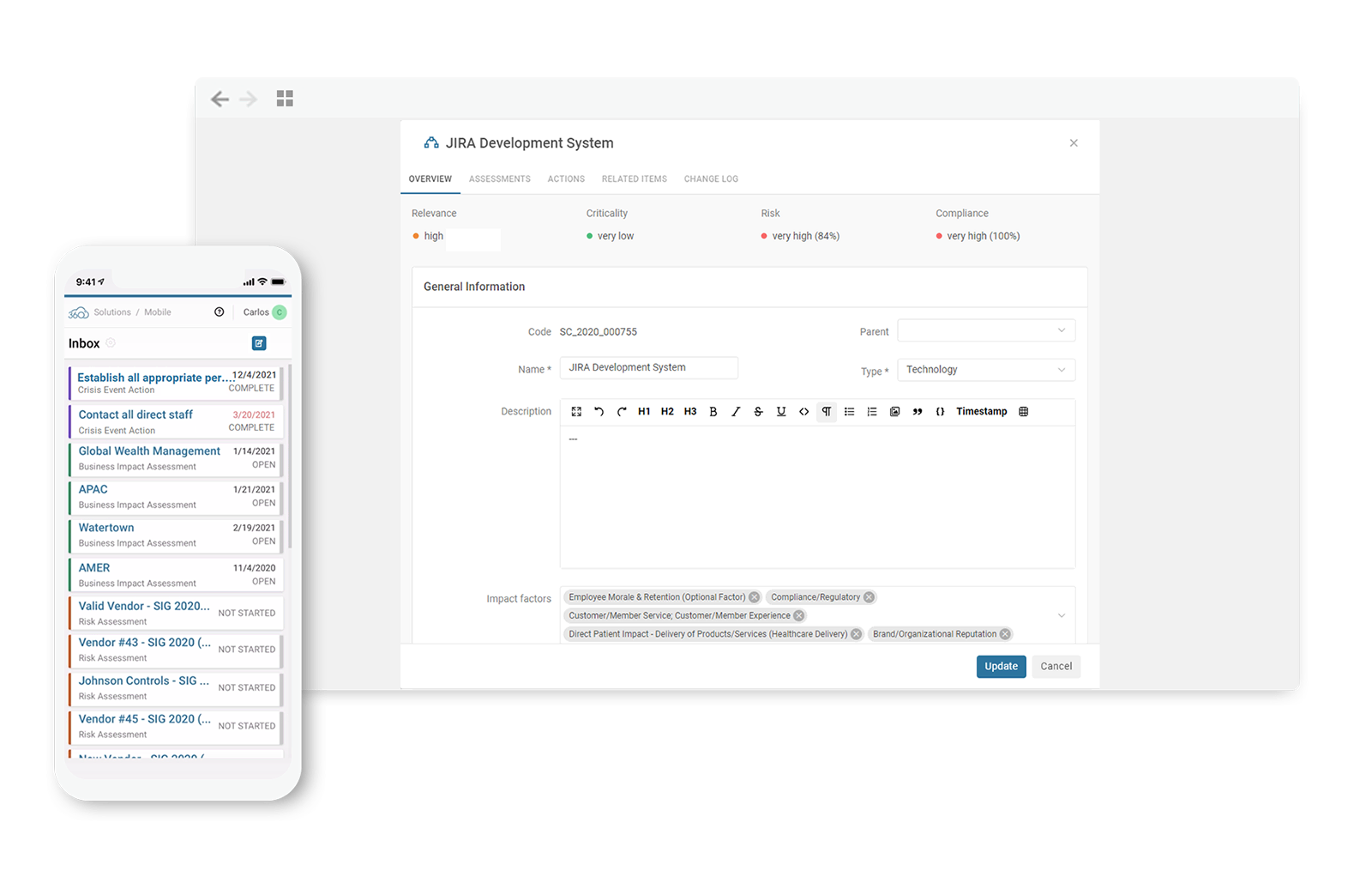 Business Continuity dashboard