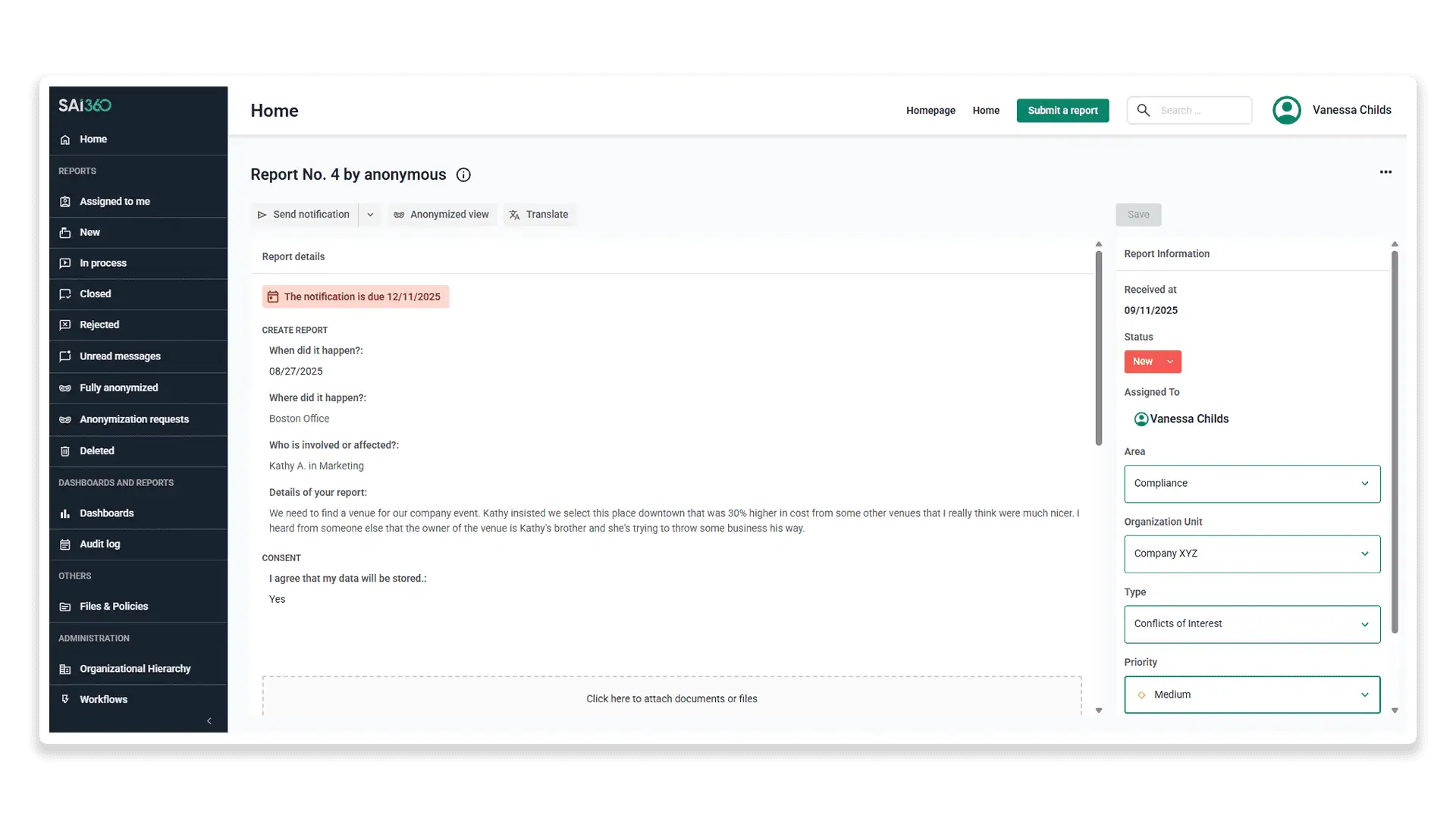 Investigate Whistleblower Claims Incident Management Dashboard