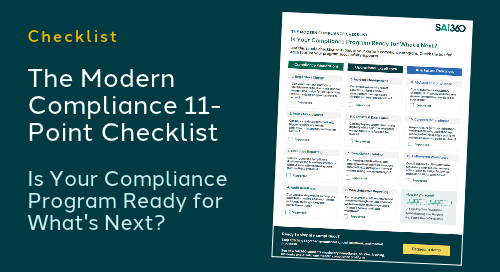 The Modern Compliance 11 Point Checklist Is Your Compliance Program Ready for What’s Next_ Download The Modern Compliance Checklist to evaluate your regulatory compliance workflows and build a future-ready strategy.